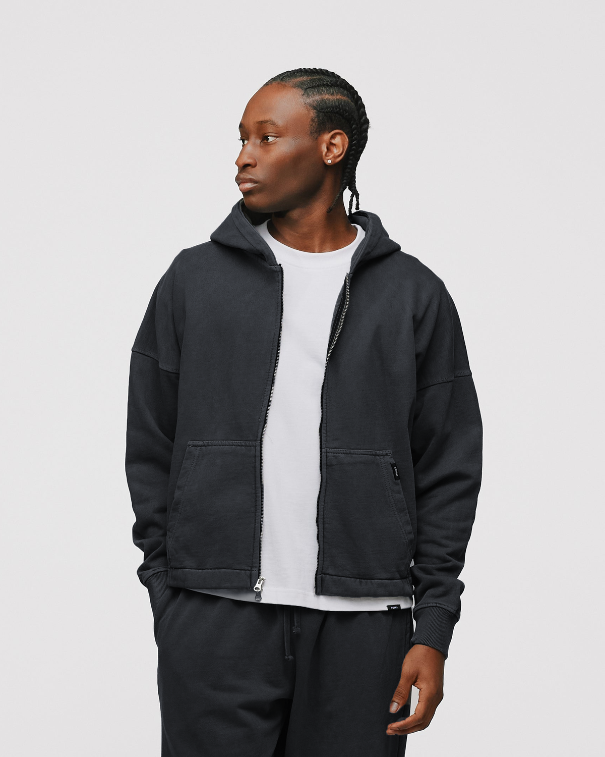 Cropped Zip Hoodie - Vintage Black