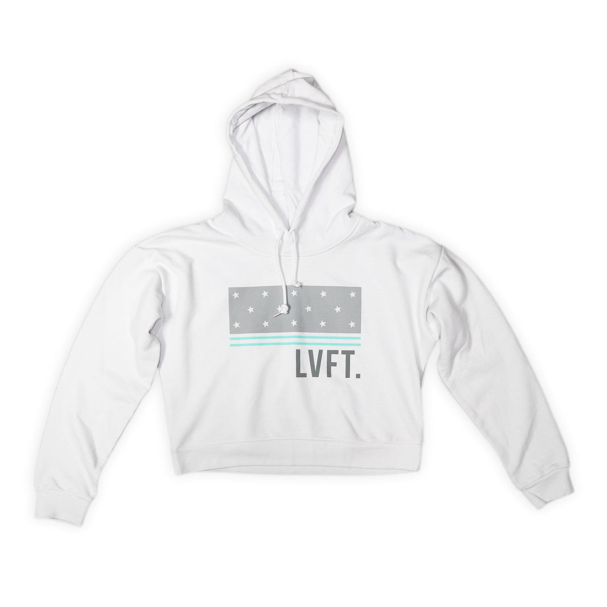 Block Stars Crop Hoodie- White/Teal