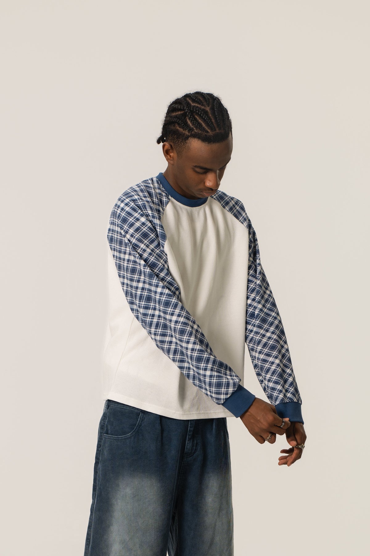 Raglan Waffle Sweatshirt  - Plaid