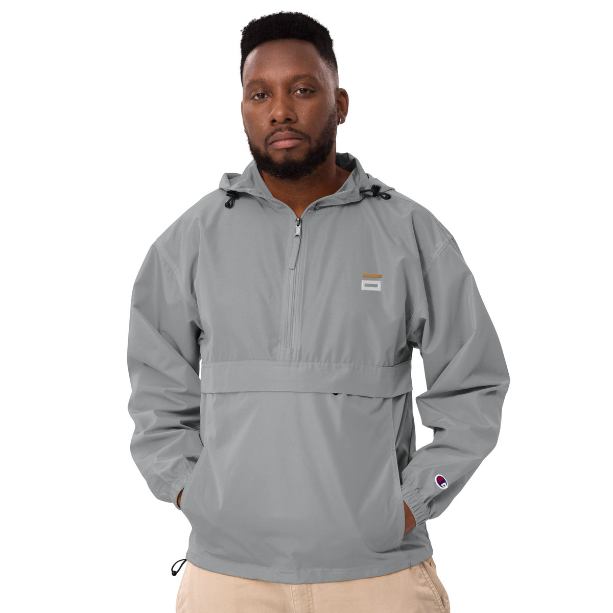 Embroidered Champion Packable Jacket Gray