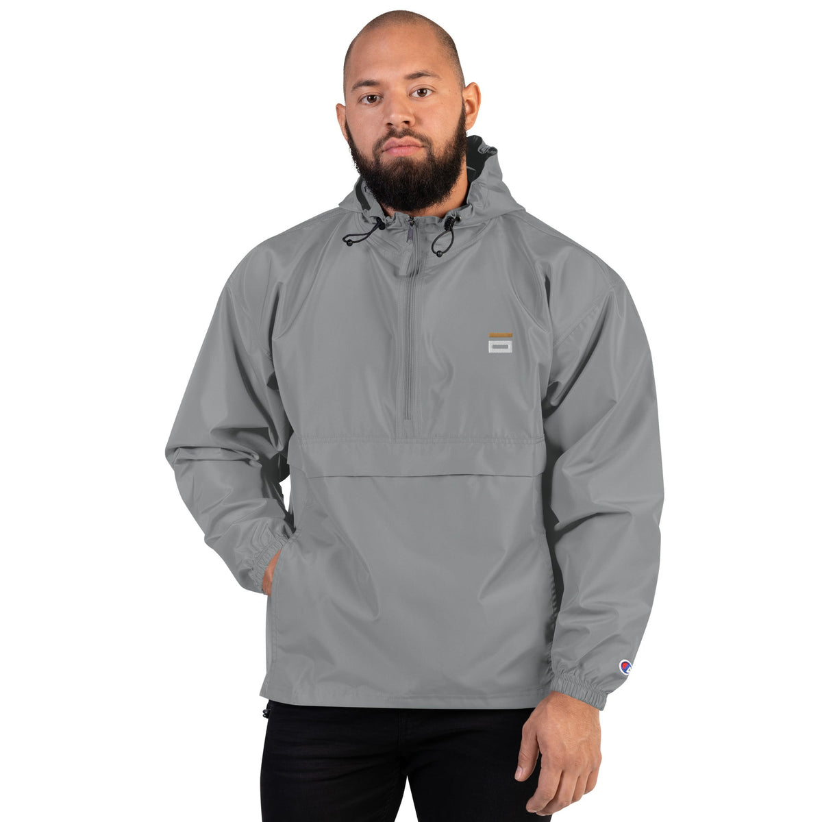 Embroidered Champion Packable Jacket Gray
