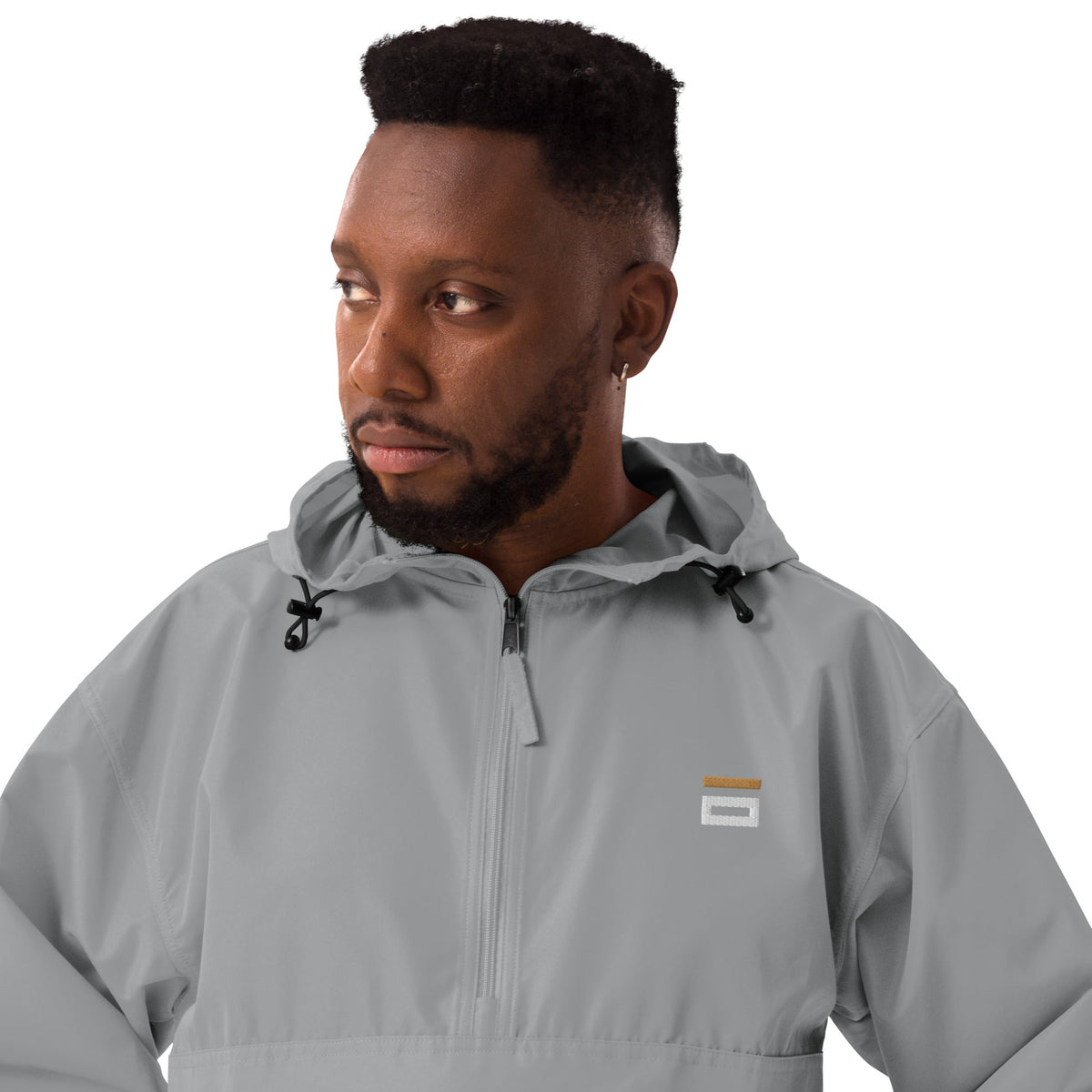 Embroidered Champion Packable Jacket Gray
