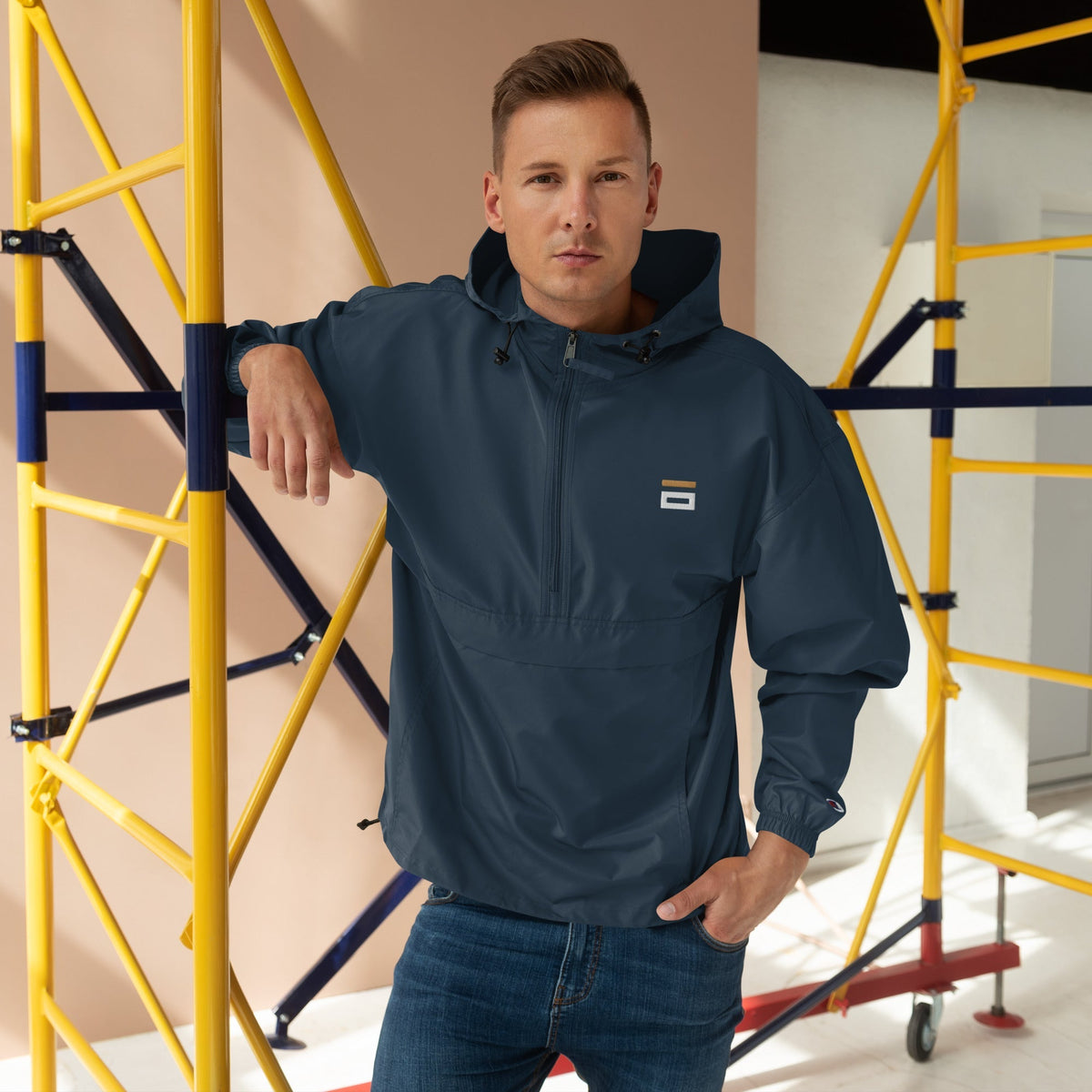 Embroidered Champion Packable Jacket Navy