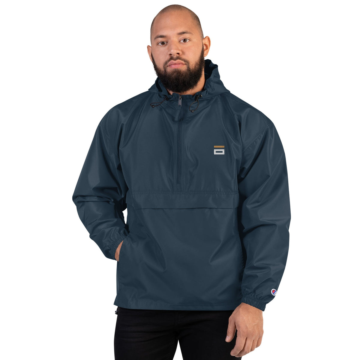 Embroidered Champion Packable Jacket Navy