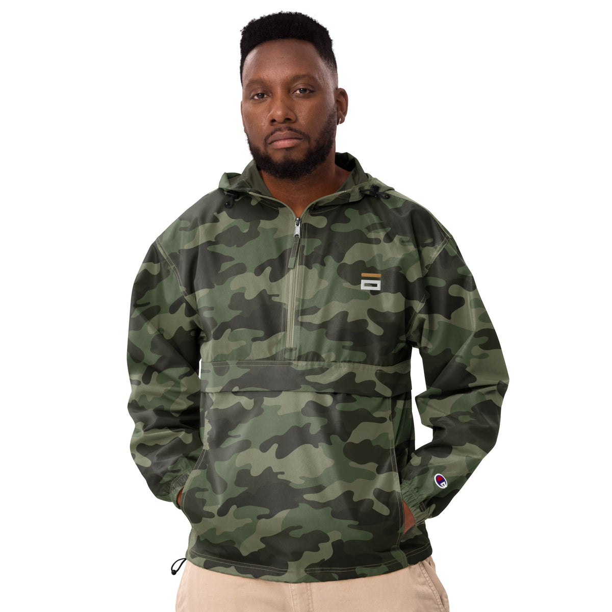 Embroidered Champion Packable Jacket Army