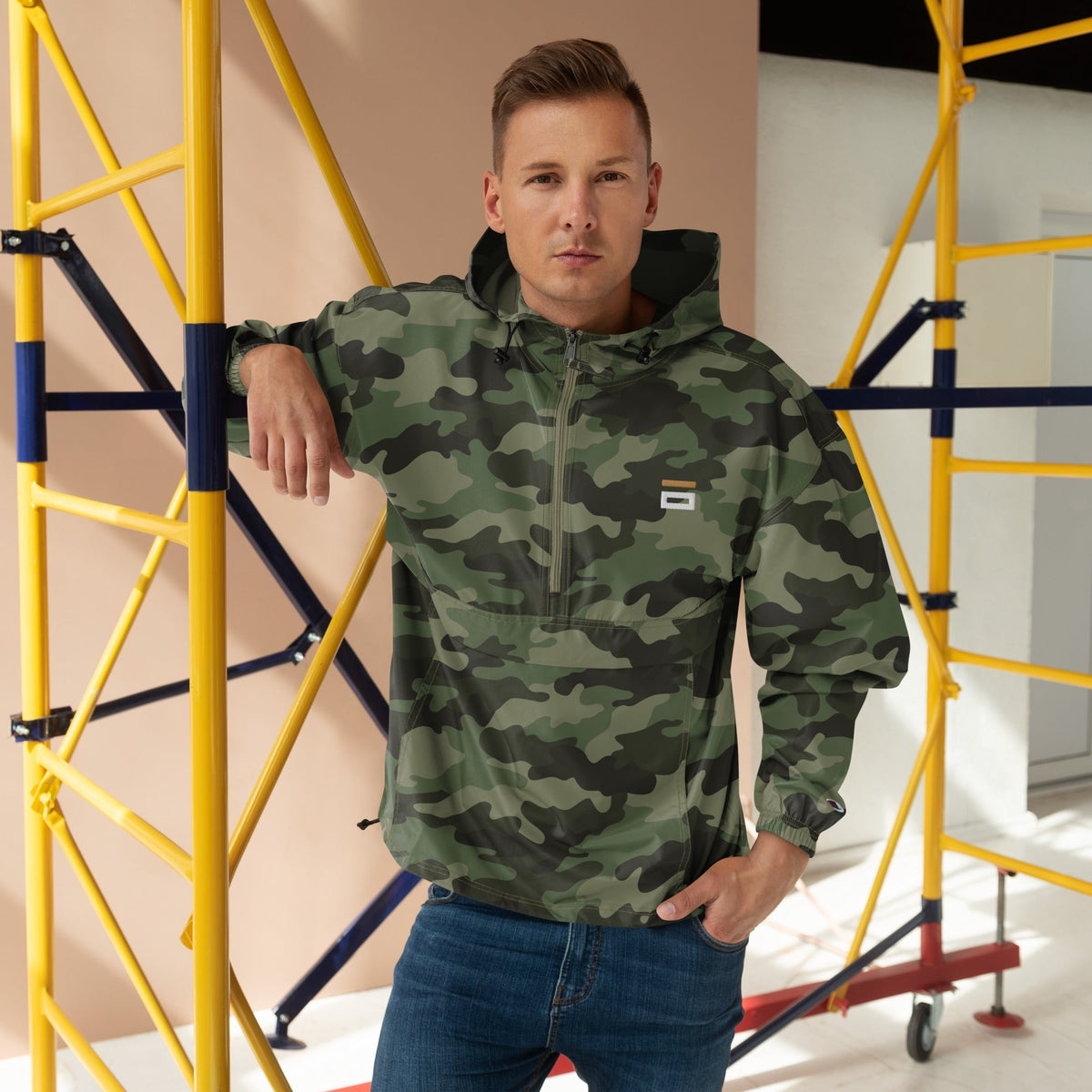 Embroidered Champion Packable Jacket Army