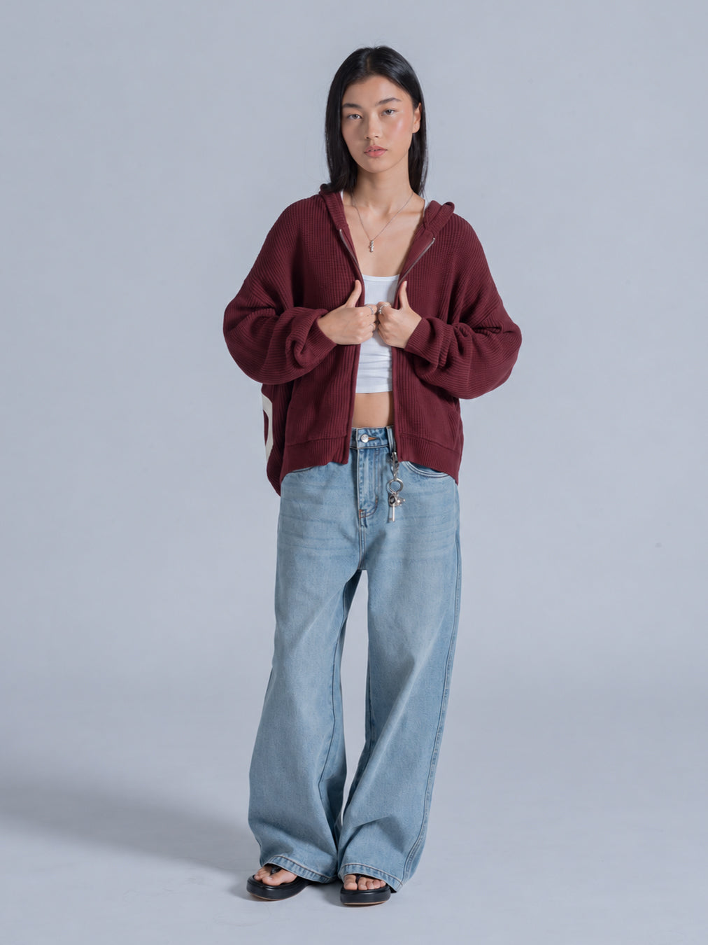 SMILEY KNITTED ZIP - FADED MAROON