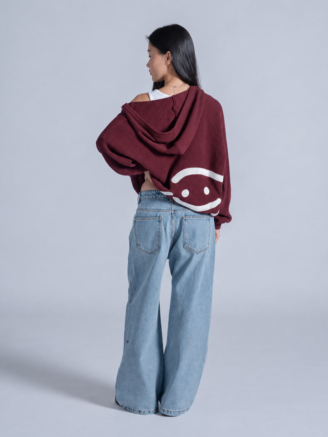 SMILEY KNITTED ZIP - FADED MAROON