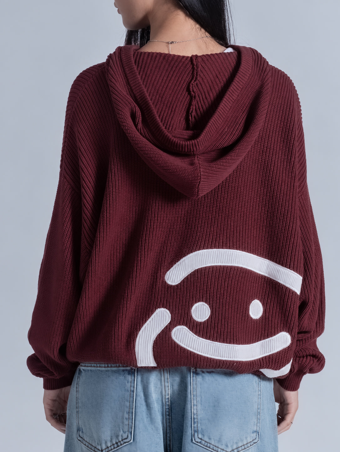 SMILEY KNITTED ZIP - FADED MAROON
