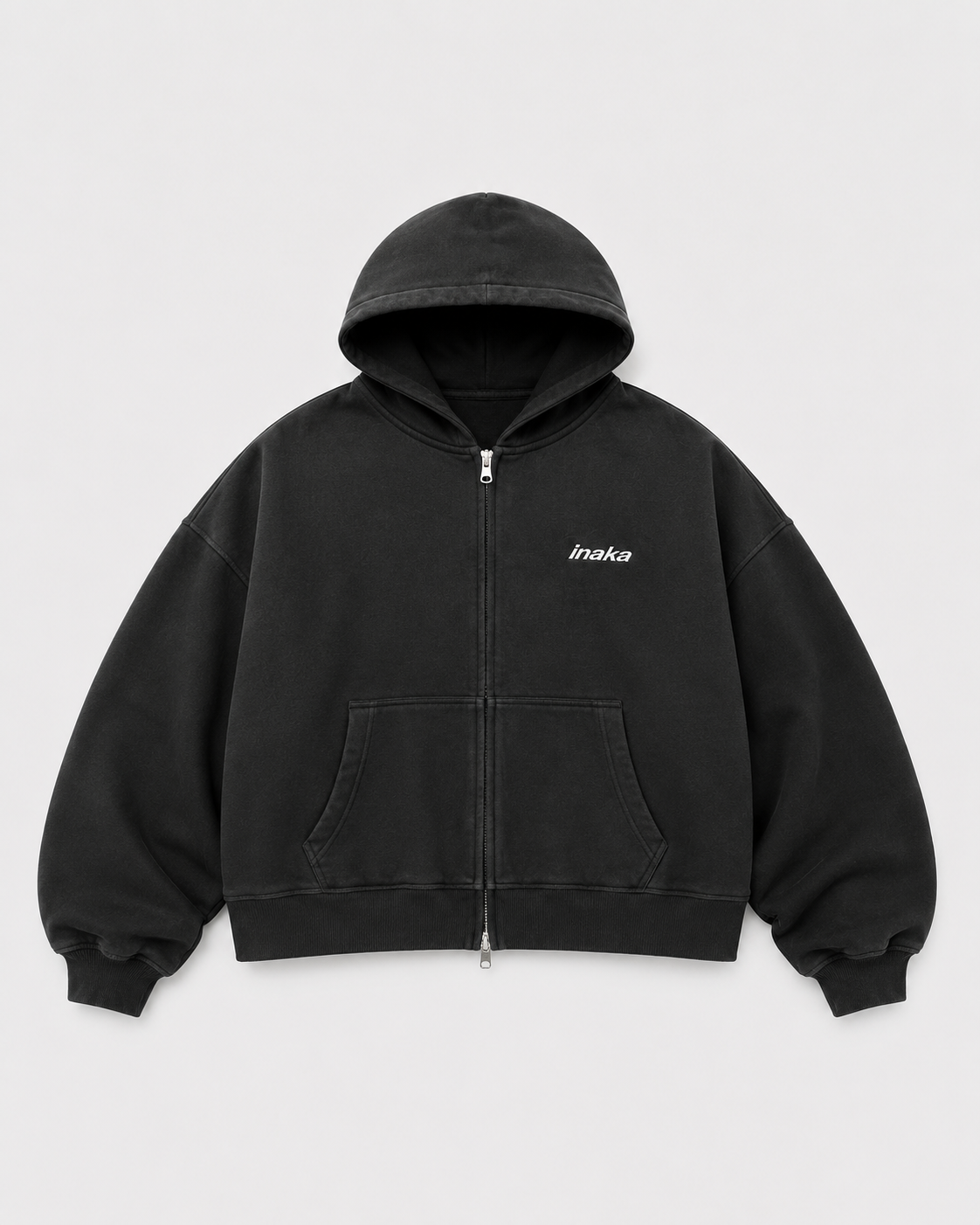 BASICS CROPPED DOUBLE ZIP HOODIE - GREY