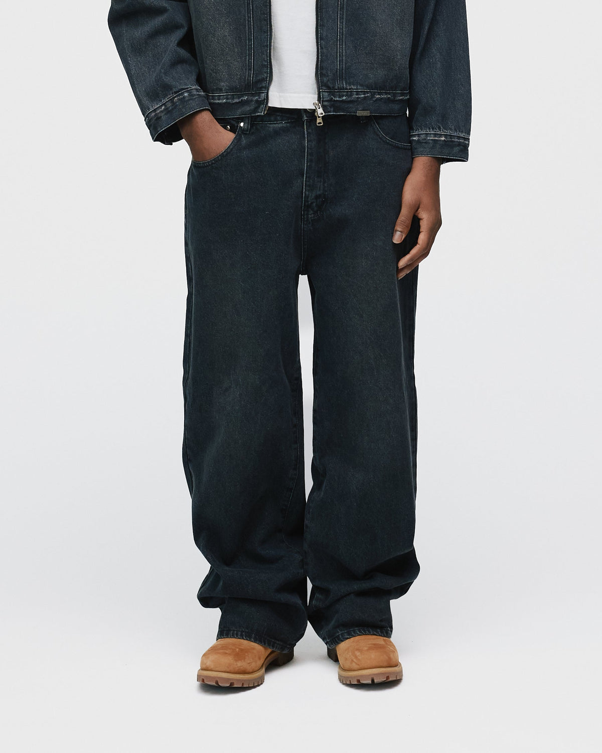 Baggy Denim Pants - Washed Black