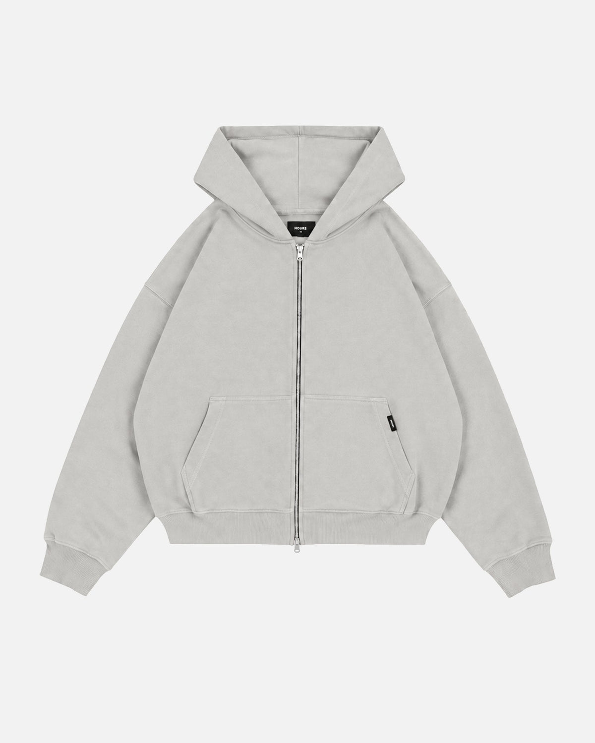 Drop Shoulder Zip Hoodie - Light Grey